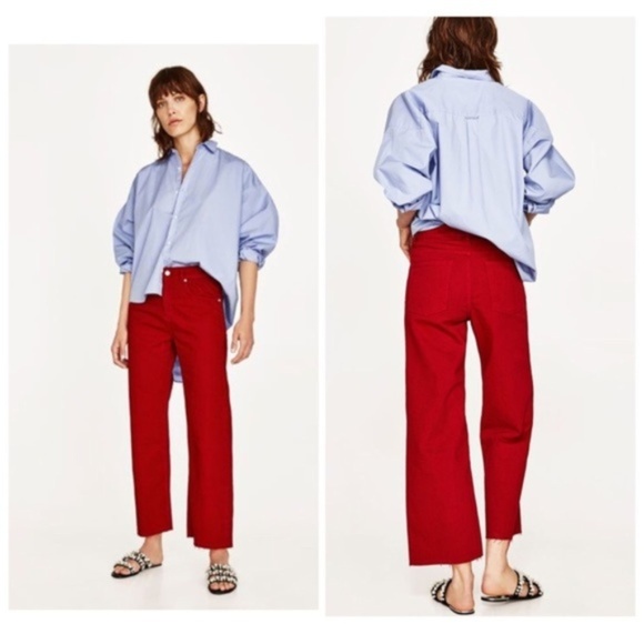 Zara Denim - New Zara Woman Premium Denim Red Culottes